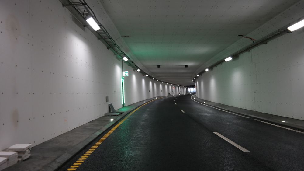 En del av Strindheimtunnelen i Trondheim mens arbeidene fortsatt pågikk i 2013. 