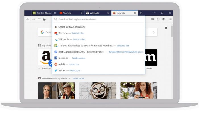 Firefox 75 inkluderer flere endringer i adresse- og søkefeltet, inkludert hurtig visning av de nettstedene brukeren besøker mest.
