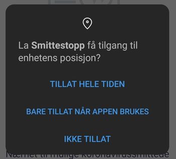 Smittestopp-appen ber om tilgang til enheten posisjon.
