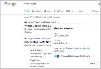 Google skal gjøre det mulig for nettleserbrukere å se hvem som faktisk står bak annonser som leveres gjennom selskapets annonsetjenester.
