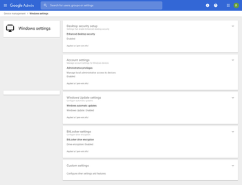 Noen av Windows 10-innstillingene i adminkonsollen i G Suite.
