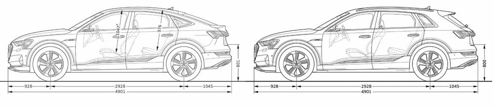 Målene på Sportback (venstre) og SUV-en er stort sett like.