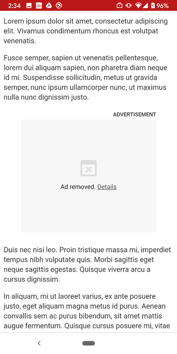 Slik vil annonser framstå i Chrome dersom de har blitt deaktivert på grunn av for høy ressursbruk.