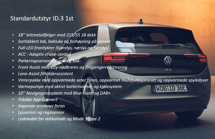 Standardutstyr VW ID.3 1st.