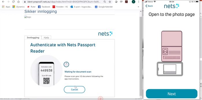For å få opprettet en «token» som lagres på FIDO2-nøkkelen må man autentisere seg første gang. Her ved å skanne NFC-brikken i passet ditt.