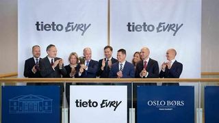 Tietoevry ved konsernsjef Kimmo Alkio da IT-kjempen formelt var ferdig fusjonert og aksjen klar til handel på børsene i Helsinki, Stockholm og Oslo.