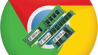 Google Chrome-logoen og minnemoduler.