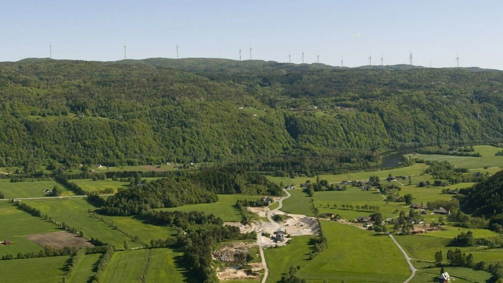 Illustrasjon av Kvinesheia vindpark, sett fra Kleiva.