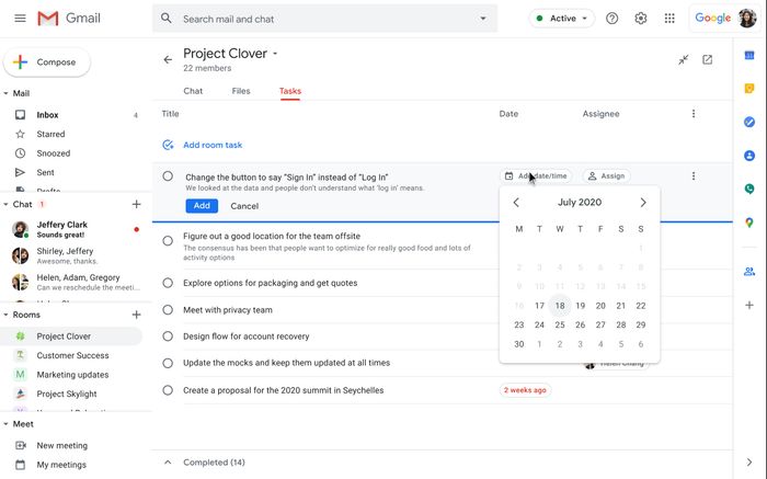 Opprett gjøremål inne i et Google Chat-rom uten å måtte gå ut av Gmail.