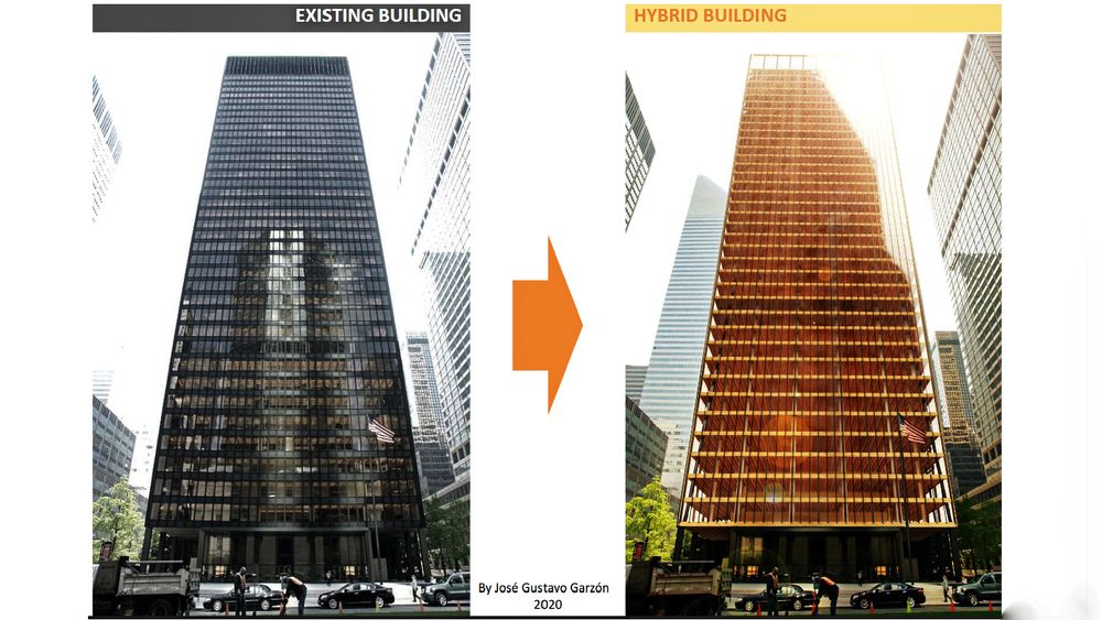 I en redesign av det historiske Seagram-bygget i New York har arkitekten klart å erstatte store mengder betong med tre, og kuttet utslippene med 68 prosent - om bygget hadde vært ført opp på nytt.