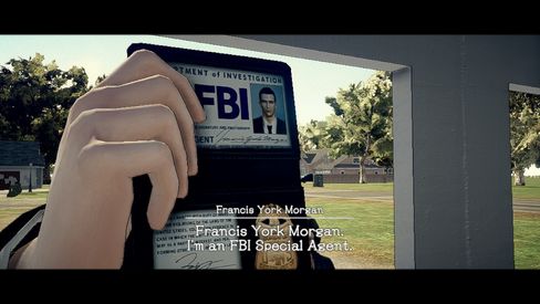 Francis York Morgan visar FBI-skiltet sitt.