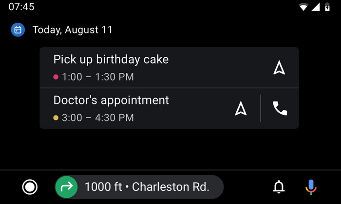 Kalenderappen i Android Auto.