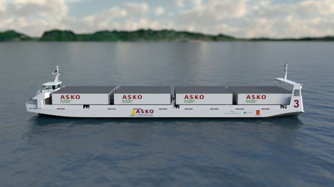 Asko setter inn 67 meter lange og 15 meter brede elektriske og autonome skip over Oslofjorden i 2022