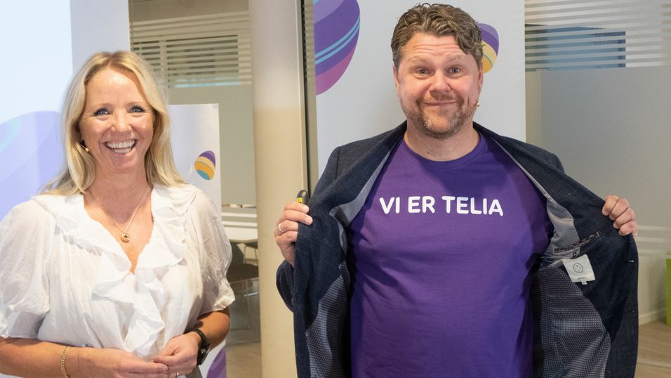 Markedsdirektør Camilla Forberg og leder for privatmarkedet i Telia, Pål Rune Kaalen, presenterte navneskiftet der Get forsvinner som merkevare og erstattes av Telia.
