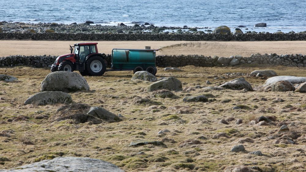 Rockwool skal bruke lokalprodusert biogass fra landbruket til å smelte stein til steinull. Bildet er fra Jæren. Rogaland har hatt som mål at 60 prosent av alt husdyrgjødsel skal innom et biogassanlegg før det spres.