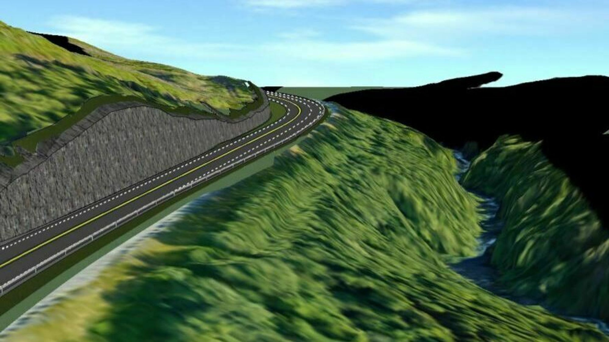 Modell av hvordan ny E39 på sørsiden av Ørskogfjellet er tenkt å se ut.