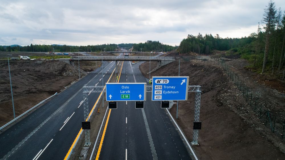 Nye Veiers første åpnede prosjekt: E18 mellom Tvedestrand og Arendal. 