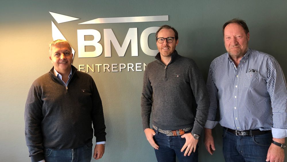 Fra venstre styreleder i Endúr, Øivind Horpestad, daglig leder i BMO Entreprenør, Jeppe Raaholt, og Vidar Pettersen, hovedeier og grunnlegger av BMO.
