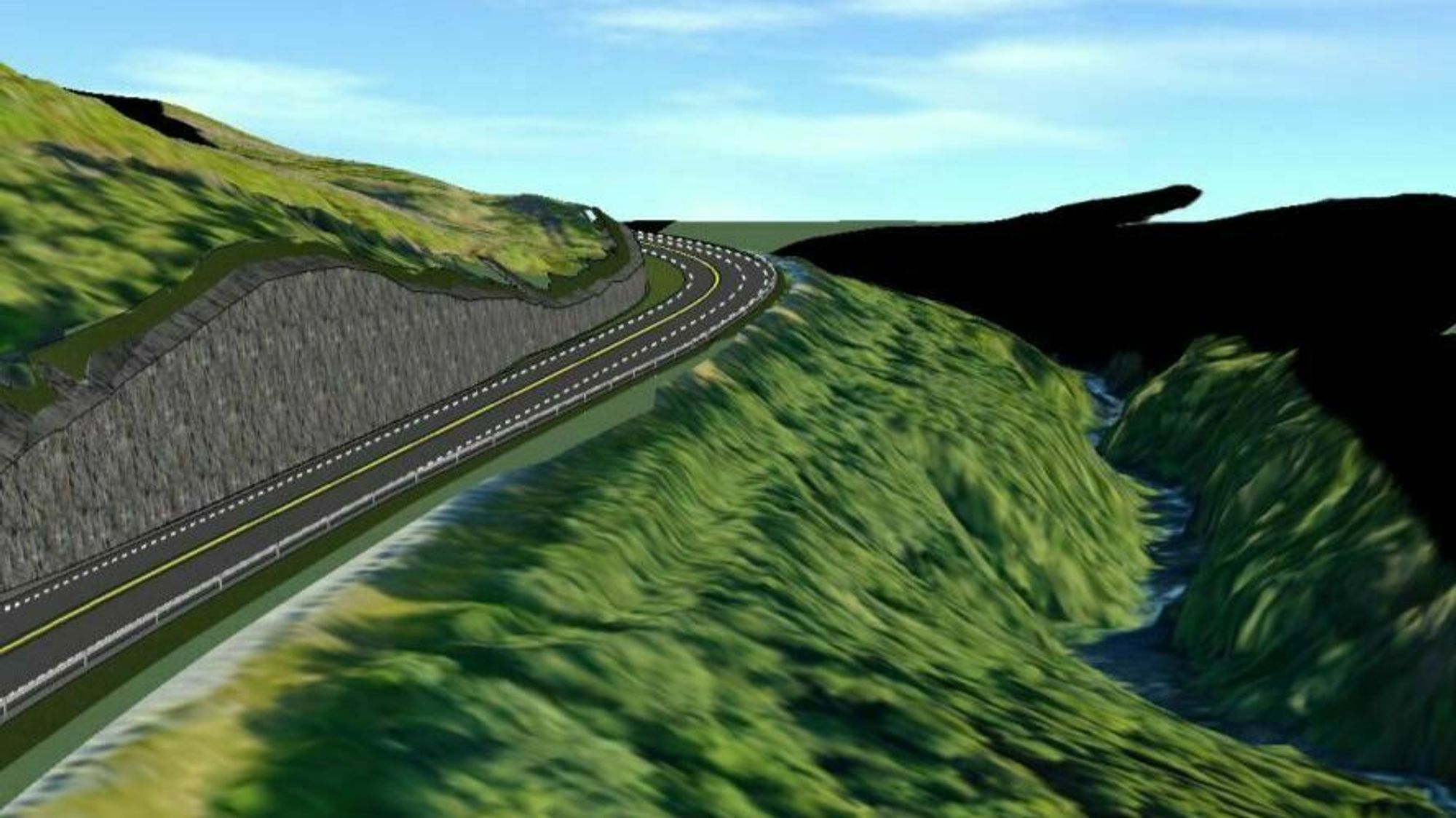 Modell av hvordan ny E39 på sørsiden av Ørskogfjellet er tenkt å se ut.