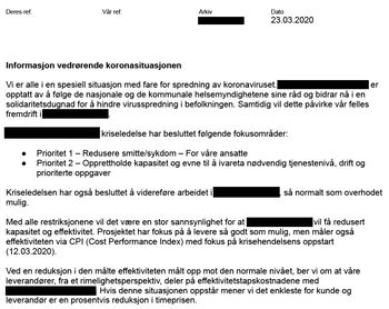 Sladdet «korona-brev» der en stor offentlig etat ber om reduserte timepriser.