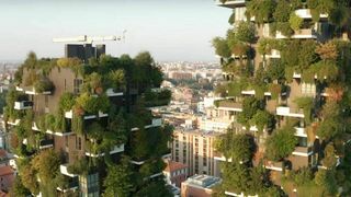 Høyhus planter grønn fasade trær absorberer co2 klima vertikal skog Il Bosco Verticale di Milano forurensning