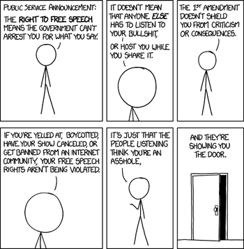 xkcd-stripe om hva ytringsfrihet egentlig handler om.