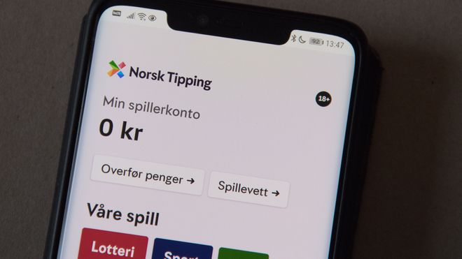 Norsk Tipping-appen på en Android-mobil.