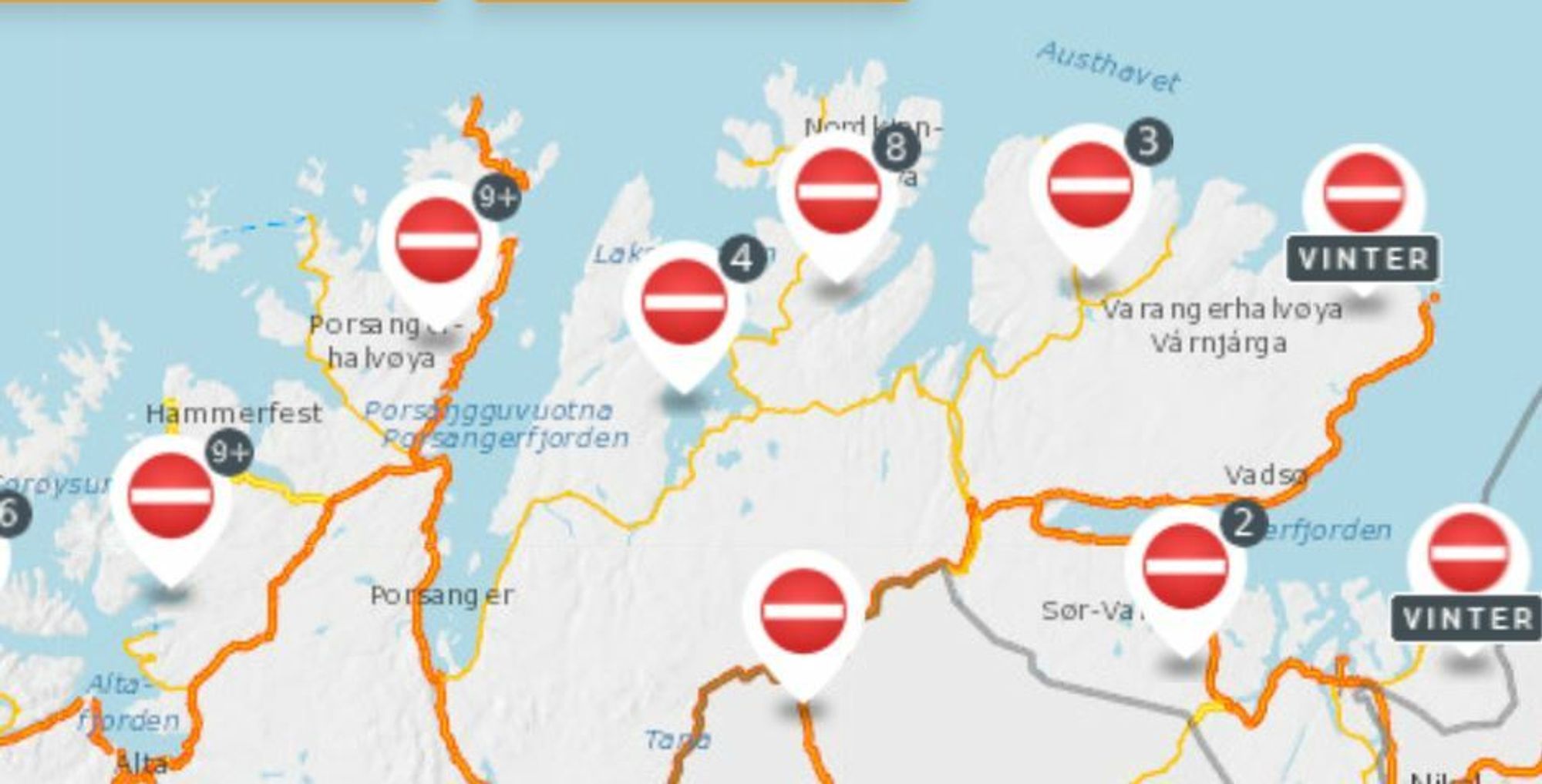 Ras, uvær og veiarbeid: 63 veger i Troms og Finnmark er stengt i dag
