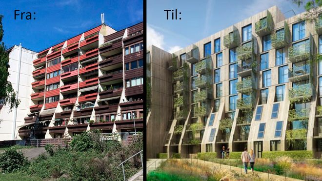 Boligblokker oslo kommune boligbygg solceller fasade rehabilitering bergvarmepumpe balansert ventilasjon olav væhle futurebuilt passivhus