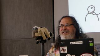 Friprog-pioneren Richard Stallman under et foredrag han holdt i Mexico høsten 2017.