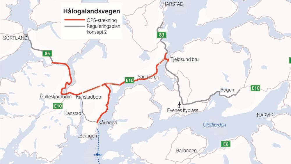 OPS-prosjektet mellom Sortland, Kvæfjord, Tjeldsund, Lødingen og Harstad er kostnadsberegnet til om lag 9,3 milliarder kroner.