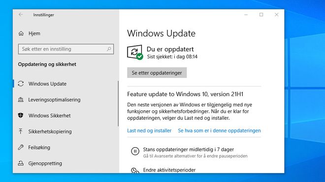 Windows 10, versjon 21H1 er tilgjengelig i Windows Update.