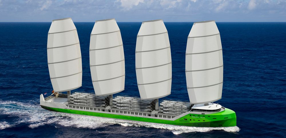 Dykstra Naval Architects i Nederland har utviklet konseptskipet WASP på 138 meter med Dynarig og seilareal på 4000 kvadratmeter.