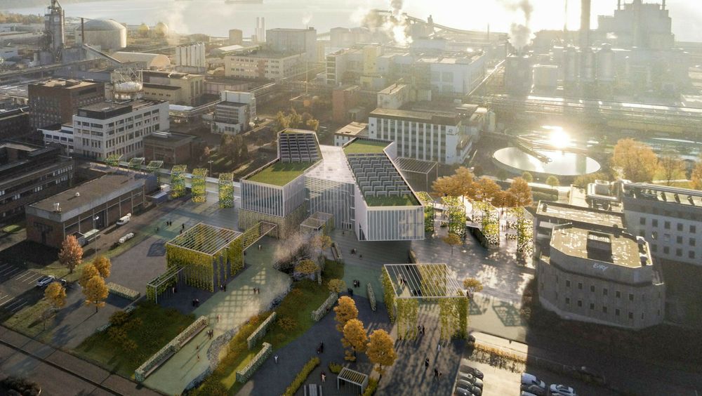 Nybygget til Seidr, slik arkitektene ser det for seg i tidlig skissefase, med ekisterende forskningssenter til venstre i bildet.