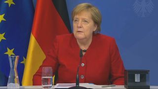 Forbundskansler i Tyskland, Angela Merkel, under innvielsen av Europas kraftigste kvantedatamaskin juni 2021.
