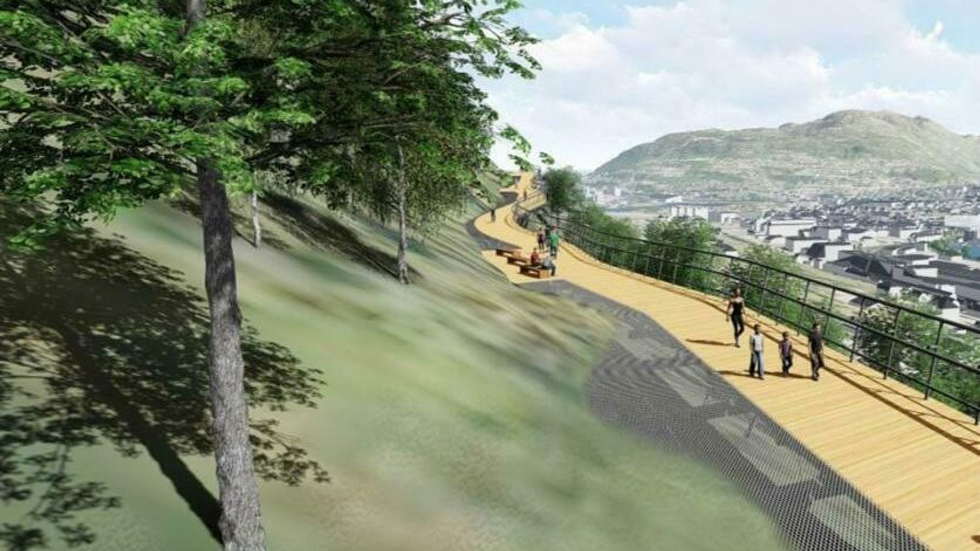 Midt i delstrekning 2, etappe 4, skal det bygges bygges ei gangbru høyt oppe i fjellsiden på Løvstakken.