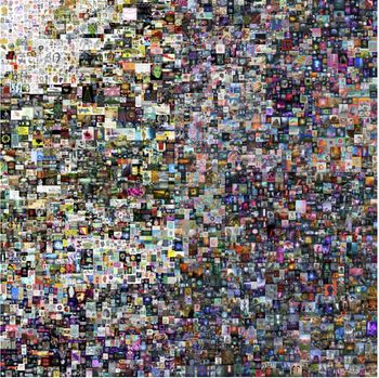 De 5000 første, daglige, digitale bildene til Beeple, satt sammen i en kollasj.
