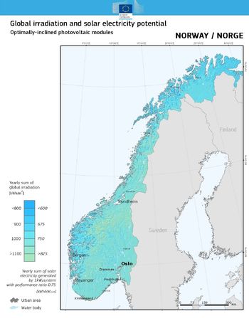 Solenergipotensialet i Norge (Optimal vinkel).