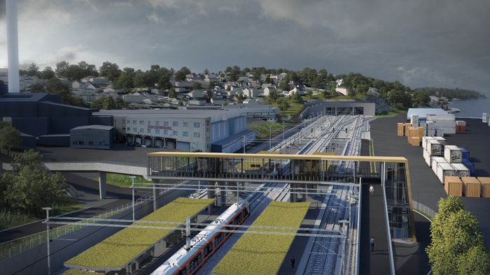 Slik kan den nye 800 meter lange togperrongen i Moss komme til å se ut i retning sør. To togtunneler på 2,7 og 2,3 kilometer er på begynt i nord og sør.