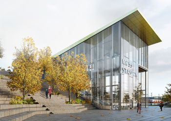 Slik kan en fremtidig togstasjon i Moss komme til å se ut.