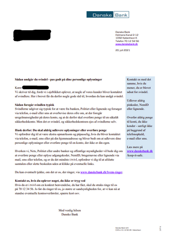 Brevet Danske Bank har sendt til sine kunder.