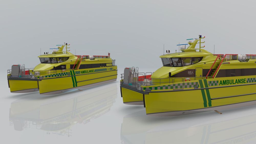 De to ambulansebåtene til Gulen Skyss er designet av Sea Technology og får baugfoiler i hvert skrog. De vil sørge for at farten kan være høy uten at det går ut over pasient- og passasjerkomfort.