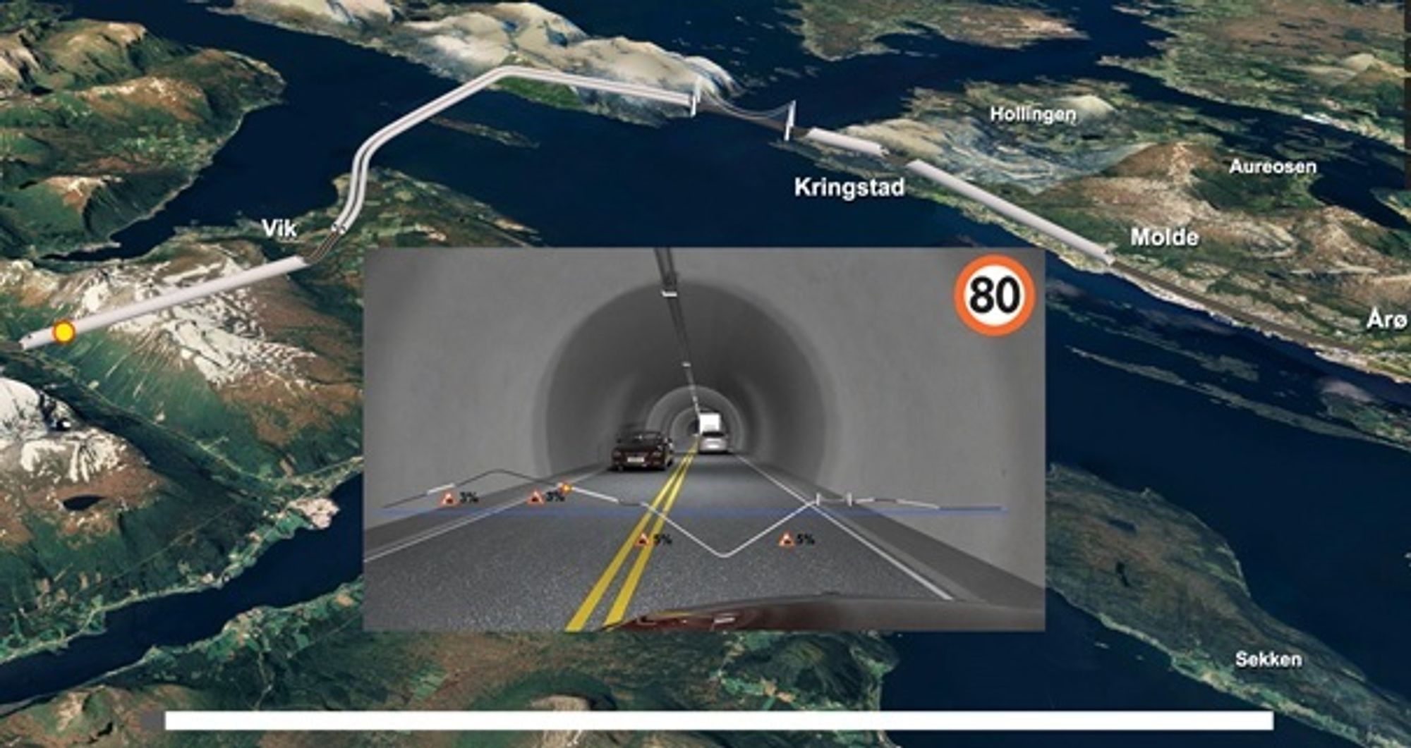 Skjermbilde fra animasjonen som viser høydeforskjellene mellom Ørskogfjellet-Molde. 