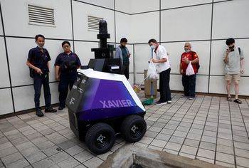 Autonomous robot Xavier patrols a neighbourhood mall to detect "undesirable social behaviours", such ...