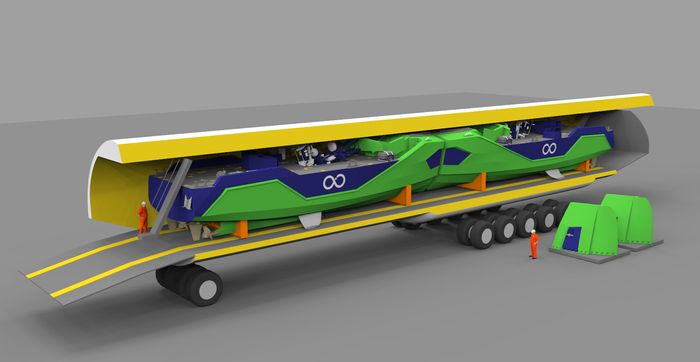 Slik skal to 21-metringer passe inn i et Antonov transportfly ved hasteoperasjoner.