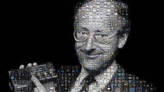 Mosaikkbilde av Sir Clive Sinclair, satt sammen av originaltaster fra Sinclair-datamaskiner, noe som kommer best fram i originalbildet det lenkes til.