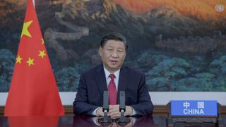 Kinas president Xi Jinping i sin forhåndsinnspilte tale til FNs hovedforsamling.