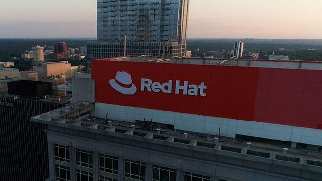 Toppen av hovedkvarteret til Red Hat.