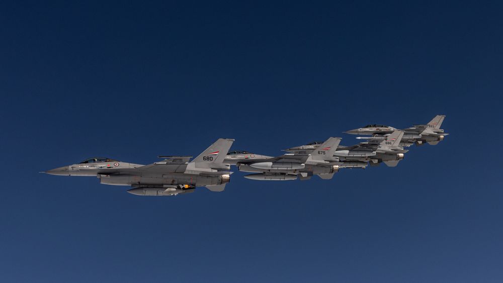 Dette bildet er fra da 331 skvadron i Bodø var i lufta i august for å dokumentere den siste tida med F-16 i Norge.