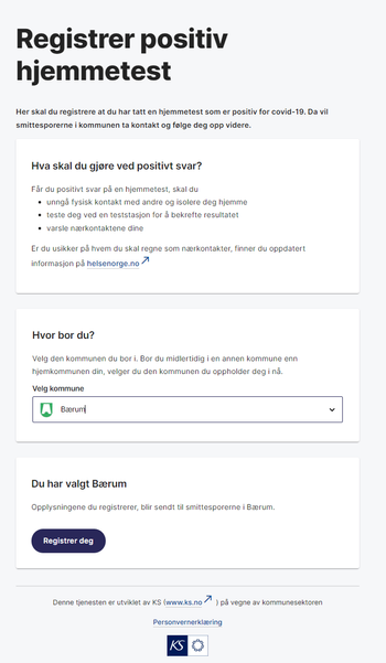 Skjermbilde fra første side av skjemaet du møter når du logger på tjenesten.
